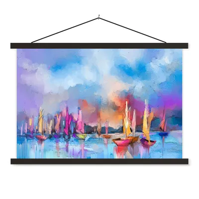 Produktbild von MuchoWow® Textilposter Ölgemälde - Boot 150x100 cm mit schwarzem Rahmen - Schlafzimmer