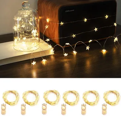 Sternen-Lichterkette, 2 m, 20 LEDs, warmweiß, 6er-Pack, batteriebetrieben