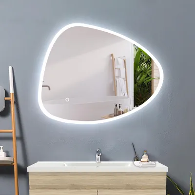 Produktbild von LED Badspiegel mit Beschlagfrei Unregelmäßige Flurspiegel Wandspiegel 100x80cm Badezimmerspiegel 3 Lichtfarbe Dimmbar Speicherfunktion