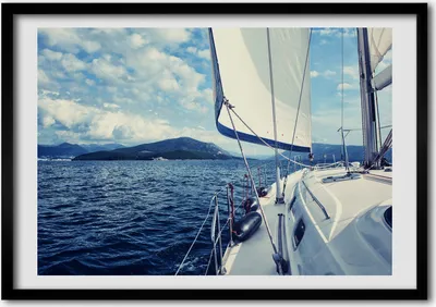 Produktbild von Bild - Bilderrahmen - 100 cm x 70 cm - MDF - Rahmen - Foto - Wandkunst Die Yacht auf dem Meer Hintergrund