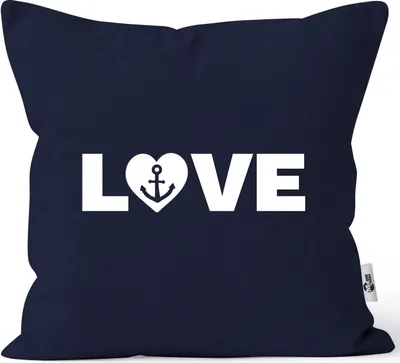 Produktbild von Kissenbezug Love mit Anker Motiv Liebe maritim Geschenk Moonworks® Herz navy unisize