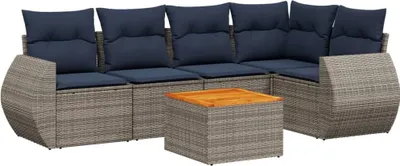 Immagine prodotto di vidaXL Set di divani da giardino a 6 pezzi con cuscini, grigio, polyrattan
