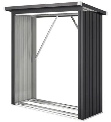 Productafbeelding van Outsunny, buitenopslag voor hout, staal, 150 x 66,5 x 150 cm, verhoogd rek voor brandhout