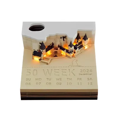 Produktbild von 2026 3D Abreißkalender, 3D Kalender mit Licht & Stifthalter, DIY Notizblock in transparenter Box, 9×9×5 cm