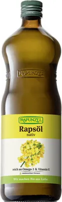 Produktbild von Rapunzel 1002040, Rapsöl, 1000 ml, Glasflasche, Kochen, Salat, Rapsöl nativ* *kontrolliert biologischer Anbau, Vor Licht und Wärme schützen.