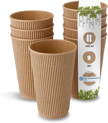 Image de Tasses en papier jetables écologiques lot de 25 pièces marron 400 ml