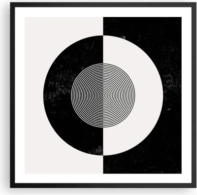 Produktbild von Gerahmtes Poster - Schwarzer Rahmen - Abstraktion Rad Schwarz und Weiß - 60x60 cm - Wand Bild - Wanddeko - Wandbilder - Wandposter - Bilderrahmen - Bilder - Kunstdruck - Wandbild - P2BAC60x60-4316