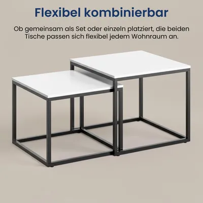 Produktbild von Couchtisch 2er Set mit Metallgestell, Wohnzimmertisch Modern, Quadratisch in Weiß, für Wohnzimmer