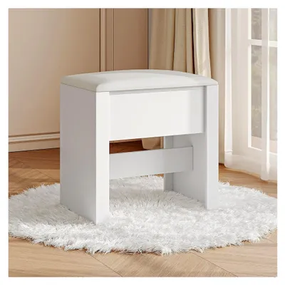 Produktbild von Schminktischhocker, Gepolsterter Sitzhocker mit Rutschfesten Fußpads, Geeignet für Ankleidezimmer, Schlafzimmer, Eingangsbereich, 30 × 40 × 44 cm, Weiß