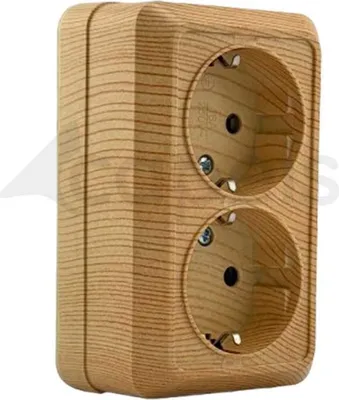 Produktbild von Aufputz Doppelsteckdose Ahorn Holzoptik – 2-fach Schutzkontakt IP20 – Innenbereich – Aufputzmontage – NOELA