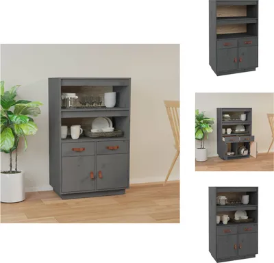 Produktbild von vidaXL Highboard Grau 67x40x108,5 cm Massivholz Kiefer -  Sideboards