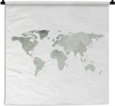 Produktbild von MuchoWow® Wandteppich Wandbehang Weltkarte - Aquarell - Grau 150x150 cm Tapisserie Dekoration Wandtuch - Wohnaccessoires - Modernes