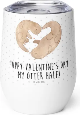 Produktbild von Mr. & Mrs. Panda Thermo Becher Otter Valentine - Weiß - Geschenk, glühweinbecher, für Freundin, Hochzeitstag, Frauen, Jahrestag, thermosbecher, kaffee tasse, Weinbecher