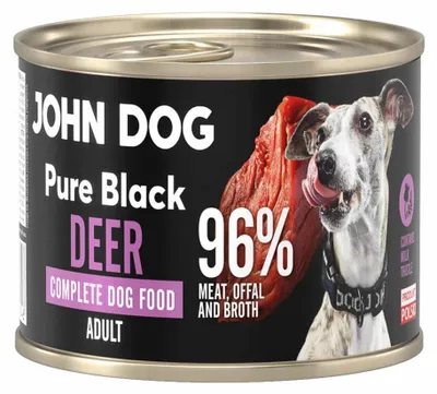 Produktbild von John Dog Hundenassfutter Pure Black Hirsch - Premium Getreidefreies Hundefutter mit 96% Fleisch - Monoprotein Nassfutter für ausgewachsene Hunde 200g