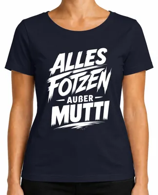 Immagine prodotto di Maglietta da donna, taglia M, colore blu navy, con scritta divertente e sarcastica: "Tutto a posto, tranne la mamma"