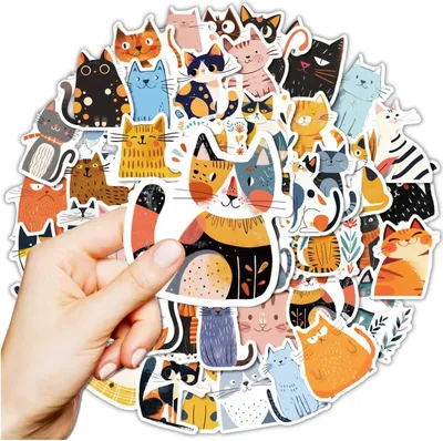 Produktbild von Katzenaufkleber-Set, 50 bunte Teile, DIY-Dekoration für Kinder