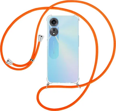 Produktbild von Handykette Backcover-Schutzhülle mit Band (Metall silberfarben) für Oppo A58 5G, Oppo A78 5G (6.56'') - neonorange