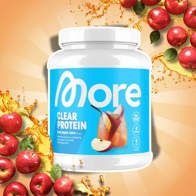 Imagen del producto de MORE Protein Juice Style Pure Apple 600 g – Polvo de proteína con sabor a manzana + Protector de envío Heartforcards