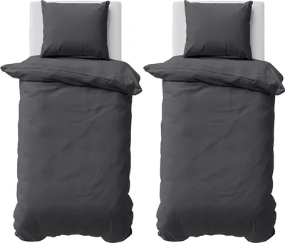 Produktbild von Bettwäsche 155x220 cm Bettbezug 100%Baumwolle Renforce Einfarbig Bettgarnitur Set Anthrazit 4 teilig
