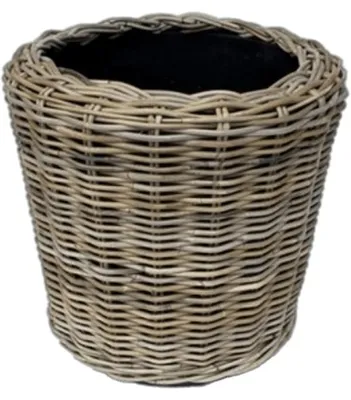 Immagine prodotto di VAN DER LEEDEN DRYPOT® Vaso da fiori in rattan grigio Ø 34 cm - Cestini di Sylt