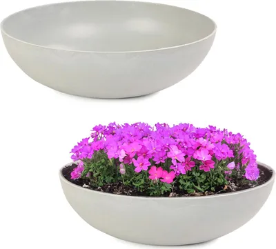 Produktbild von Pflanzschalen für draussen Dekoschalen rund beige grau 2x 37 cm