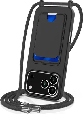 Produktbild von Mobigear Lanyard Card iPhone 17 Pro Max Silikon Handykette mit Kartenhalter - Schwarz