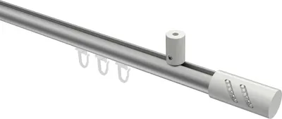 Produktbild von Interdeco Innenlaufstange / Gardinenstange mit Innenlauf Silbergrau / Weiß, Typ Sonius Zoena (Glitzerzylinder) Deckenmontage, 20 mm Ø 1-läufig, 140 cm