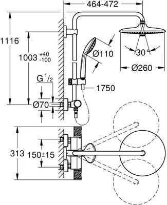 Obrázek produktu pro Sprchový systém s termostatickou baterií Grohe Quickfix Vitalio Joy černá 26403KF2