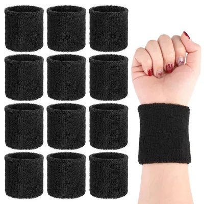 Produktbild von Schweißband Schweißbänder Schweißarmband - 8 x 8 cm - Schwarz - 12 Stück - Für Sport