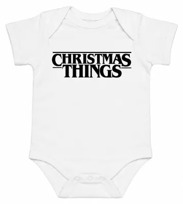 Imagen del producto de Body para bebé, color blanco, con estampado navideño de la serie "Stranger Things" y el Demogorgon. Talla 12/18 meses