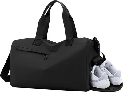 Obrázek produktu pro Sportovní taška Unyqoos® s oddílem na mokré věci a samostatnou přihrádkou na boty, černá, materiál Oxford, rozměry 39 x 22 x 23 cm, nastavitelný ramenní popruh, vhodná pro muže i ženy