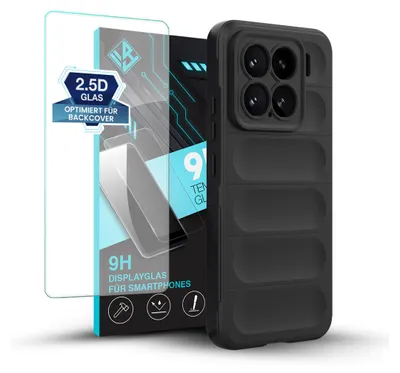 Produktbild von Handy Hülle für Xiaomi 15 mit 9H Displayglas Displayschutz Plus Grip Case Cover Schutzhülle Softgrip Farbe: Schwarz