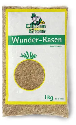 Obrázek produktu pro Captain Green 1 kg travní semínka "Wunder-Rasen", rychle klíčící / rychle rostoucí. Semínka v souladu s německými předpisy pro osiva. Travní semena, osivo pro opravu trávníku