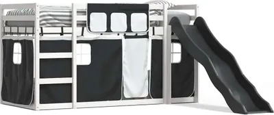 Obrázek produktu pro vidaXL Patrová postel se skluzavkou a závěsy bílá a černá 90x190 cm