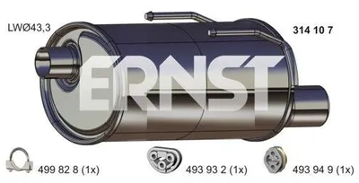 Obrázek produktu pro ERNST 314107 – Koncový tlumič výfuku pro vozidlo FORD KA (RU8)