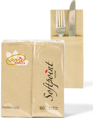 Produktbild von Sovie HORECA Besteckserviette Softpoint "Pub" in Sand, 40 x 33 cm, 1/8 Falz, 50 Stück