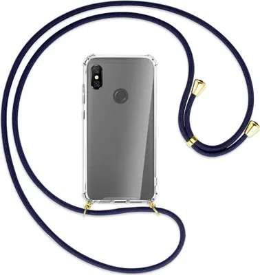 Produktbild von Handykette Backcover-Schutzhülle mit Band (Metall goldfarben) für Xiaomi Redmi Note 6 Pro - dunkelblau