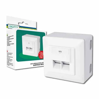 Productafbeelding van DIGITUS wandcontactdoos, Cat.6 Klasse E, 2 x RJ45, RAL 9010