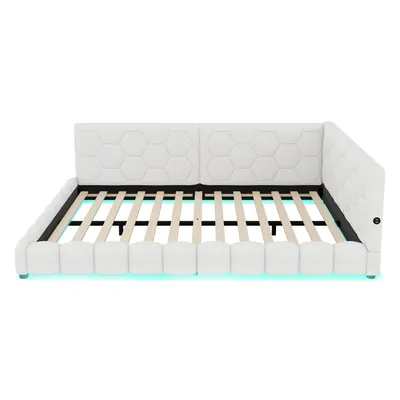 Produktbild von Schlafsofa mit Bettfunktion und LED-Beleuchtung 140x200 cm, Polsterbett, Doppelbett, Vlies