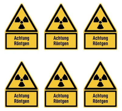 Zdjęcie produktu dla Naklejka: 75 x 50 mm, 6 sztuk - Uwaga: promieniowanie - Ostrzeżenie