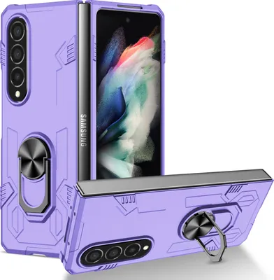 Obrázek produktu pro Galaxy Z Fold4 Pouzdro, robustní tvrdý PC, nárazuvzdorné Pouzdro s držákem prstenu a stojánkem pro Samsung Galaxy Z Fold 4 5G Fialová