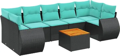 Produktbild von 8-teiliges Gartensofa-Set mit Kissen, schwarzes Polyrattan