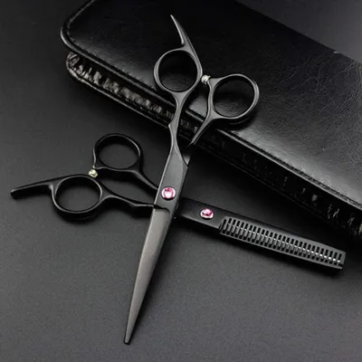 Produktbild von Friseurschere, Friseurschere, professionelles 6-Zoll-Haarscheren-Set in Schwarz, zum Schneiden, Friseur-Haarschnitt, Effilierschere, Friseurschere