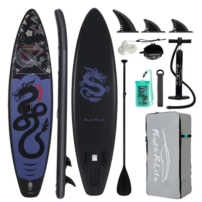 Obrázek produktu pro Nafukovací SUP deska Feath-R-Lite 350 × 84 × 15 cm, design s drakem, materiál Drop Stitch, technologie tepelného svařování, nosnost 205 kg, vhodná pro výlety na paddleboardu