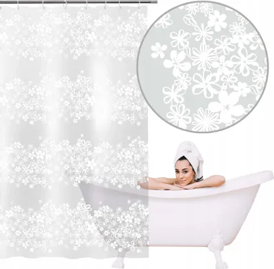Produktbild von SEPIO Duschvorhang 180x200 cm mit Blumenmuster , Wasserdichter Duschrollo aus Stoff PEVA mit Dauerhaftem Muster, für Badezimmer
