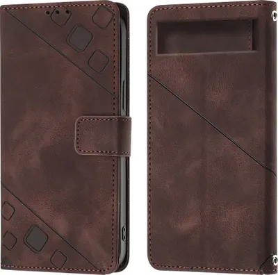 Image de Etui pour Google Pixel 7A Etui portefeuille en cuir gaufré avec fonction stand Marron
