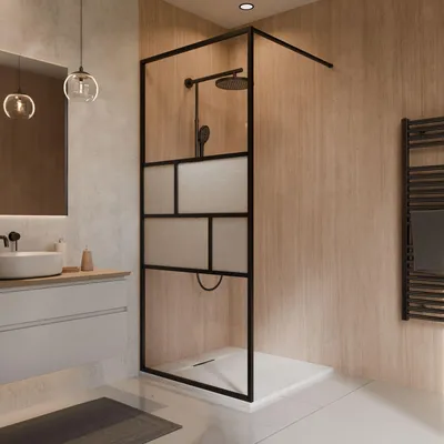 Produktbild von Schulte Duschwand Walk In "Carvella" 90 x 200 cm, 6 mm Sicherheitsglas mit fixil-Beschichtung, Profil Mattschwarz