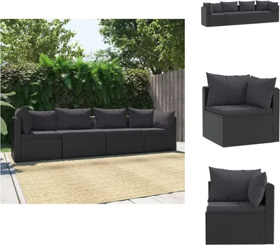 Produktbild von vidaXL 4-tlg. Garten-Sofagarnitur mit Auflagen Poly Rattan Schwarz -  Gartensofaelemente