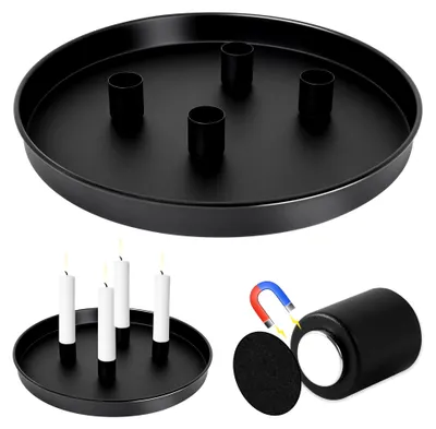 Produktbild von Magnetisches Kerzentablett für Advent Ø 25 cm mit 4 magnetischen Metallkerzenhaltern, Farbe Schwarz