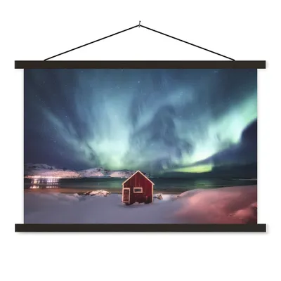 Produktbild von MuchoWow® Textilposter Nordlichter - Himmel - Nacht 120x80 cm mit schwarzem Rahmen - Wanddeko